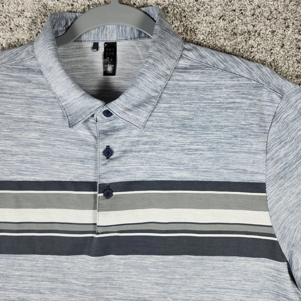 Adidas Polo Shirt Mens L Blue Space Dye Chest Stripe Golf Top Excellent